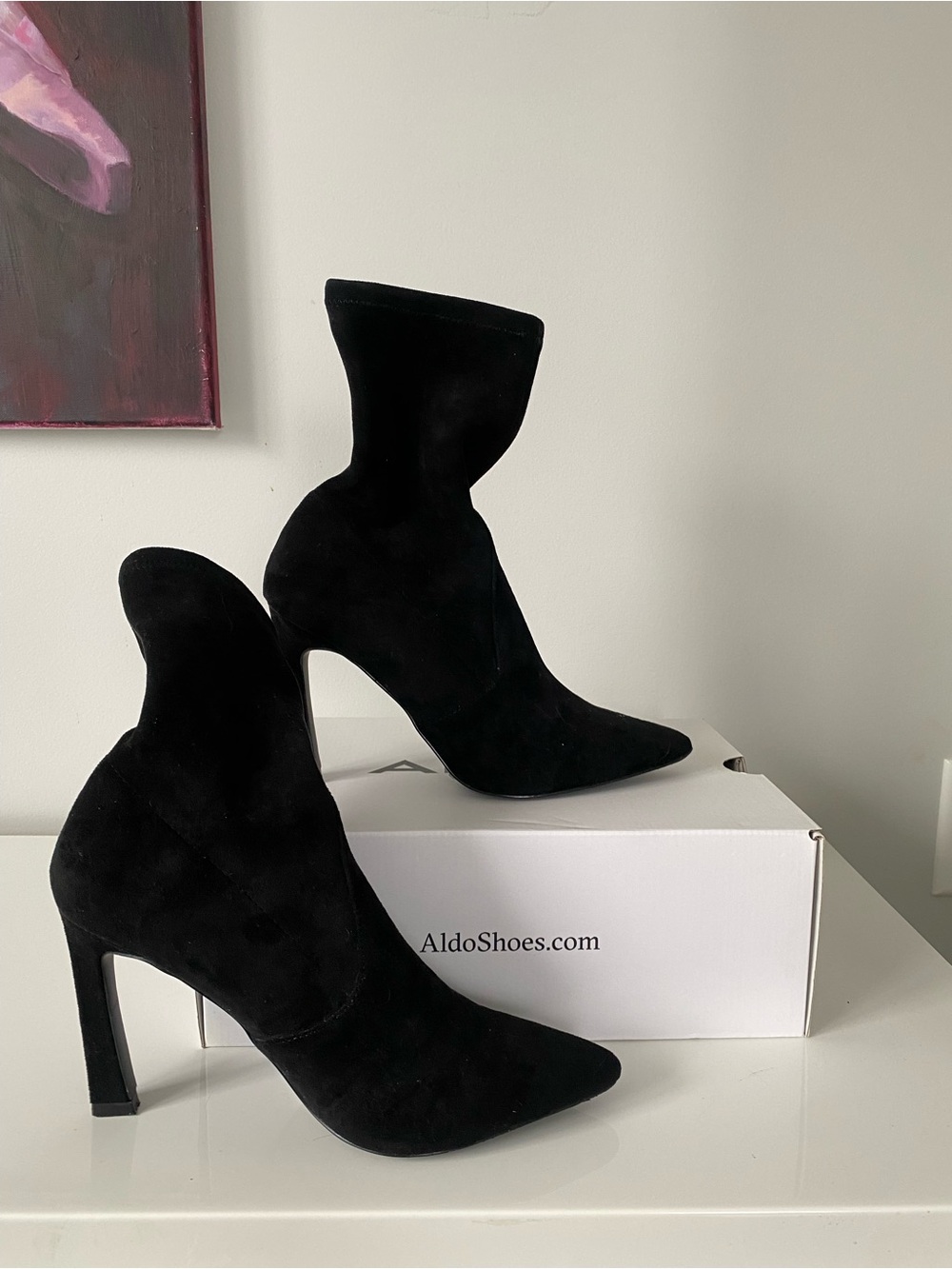 Aldo Black Suede Pointed Toe High-Heel Ankle Booties